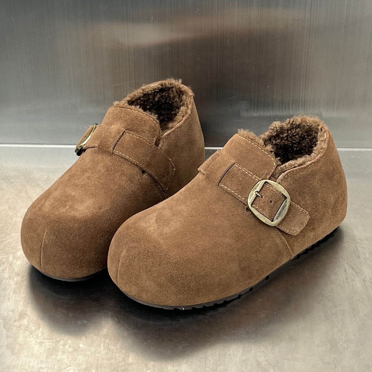 Damen Clogs Warm Wildleder Kuschelig Schnallenverschluss