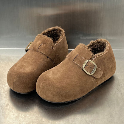 Damen Clogs Warm Wildleder Kuschelig Schnallenverschluss