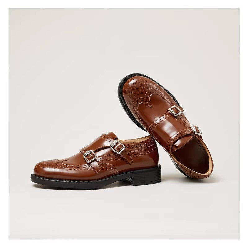 Damen Schuhe Doppelmonk Elegante Perforiert Schwarz