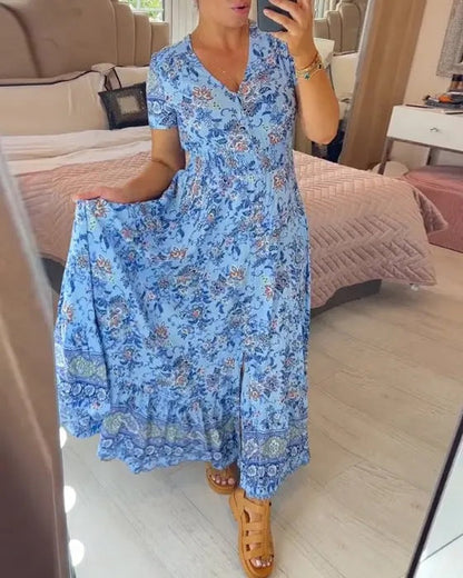 BerlinGlamour bedrucktes Strandkleid mit V-Ausschnitt