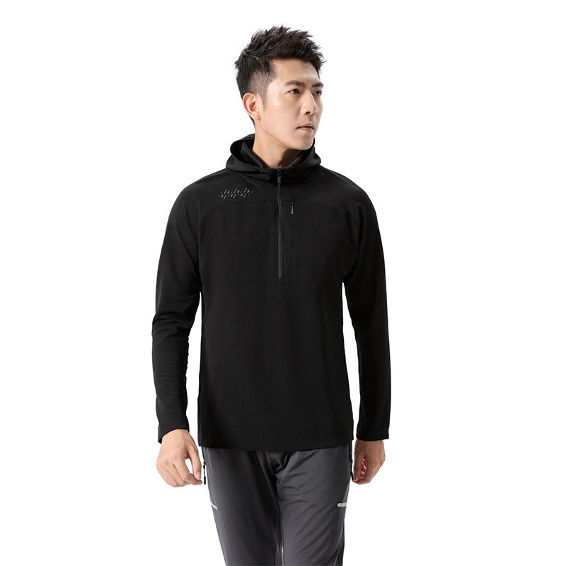 Herren Sportoberteil Atmungsaktiv Kapuze Funktionsshirt