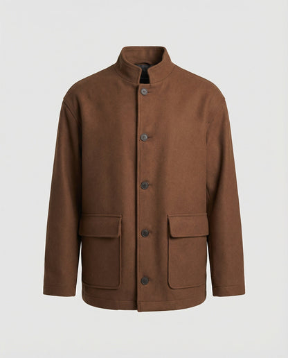Herren Woll-Hemdjacke Locker Geschnitten Mit Pattentasche