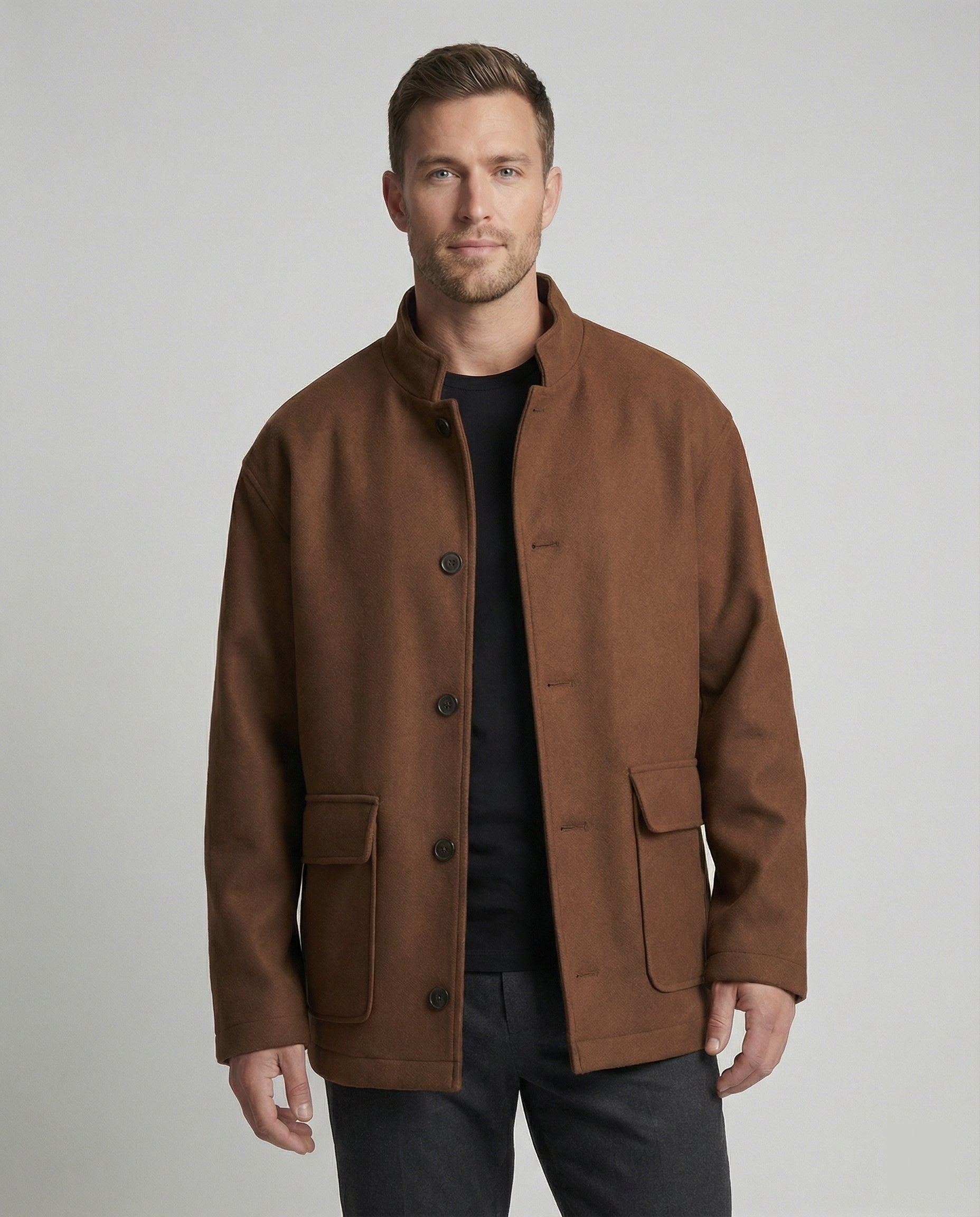 Herren Woll-Hemdjacke Locker Geschnitten Mit Pattentasche - BerlinGlamour