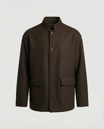 Herren Woll-Hemdjacke Locker Geschnitten Mit Pattentasche