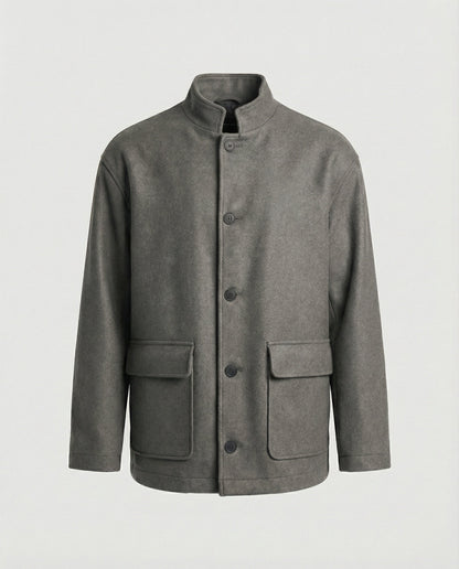 Herren Woll-Hemdjacke Locker Geschnitten Mit Pattentasche
