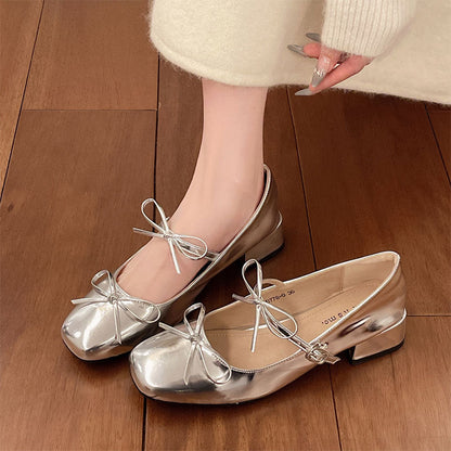 Damen Ballerinas Schleifen Applikation Elegant Blockabsatz