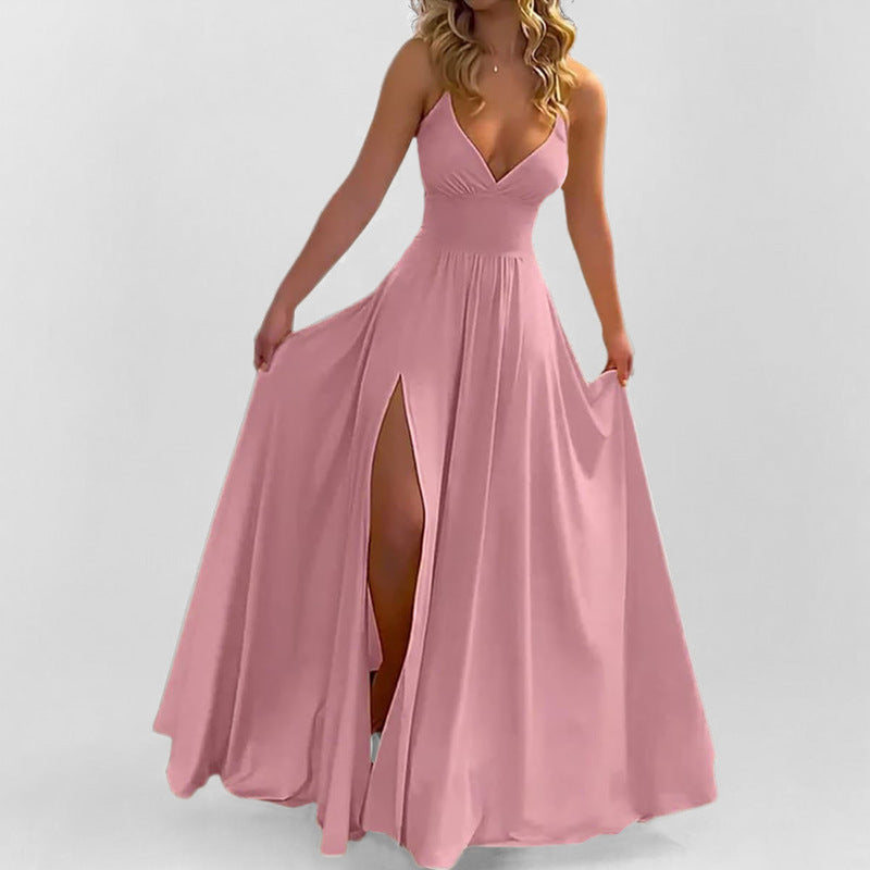 Damen Maxikleid V-Ausschnitt Figurbetonter OberteilSexy Abendkleid