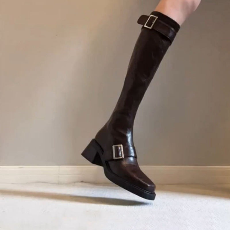 Damen Stiefel Elegant Schnallenverschluss Blockabsatz