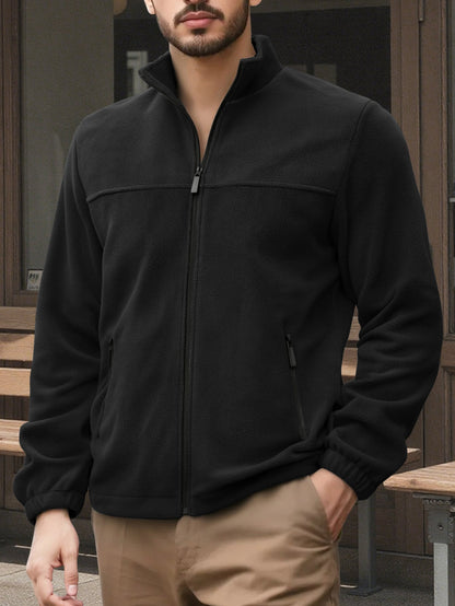 Herren Fleecejacke Hochkragen Warm Schwarz