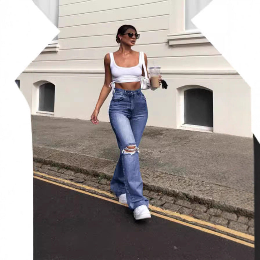 Damen Jeans Bootcut Destroyed Lässig Trendy