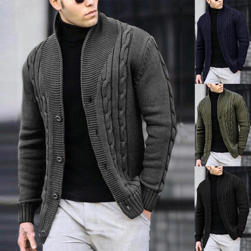 Herren Strickjacke Kabelmuster Schalkragen Modern - BerlinGlamour