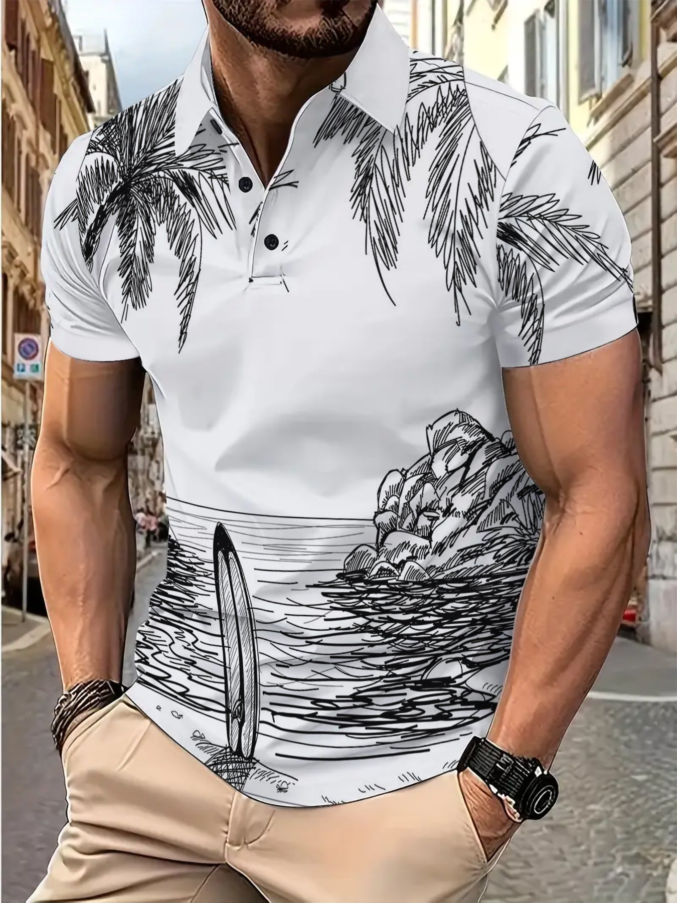 Herren Polohemd Surfmotiv Hochwertig Baumwolle Berlin