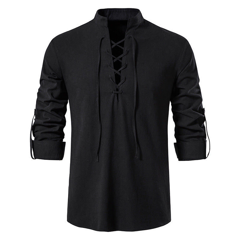 Herren Langarmshirt Modern mit Schnürung Trendig