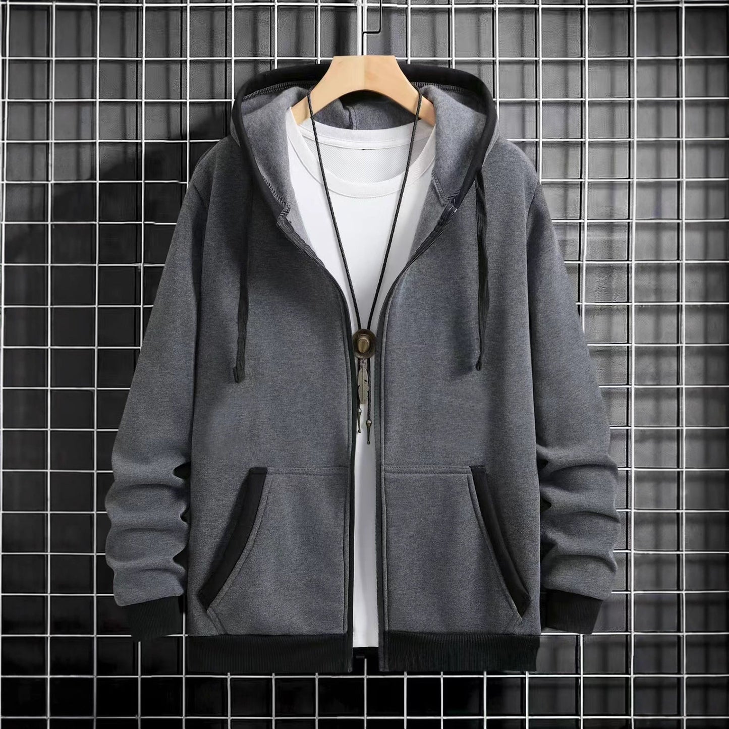 Herren Kapuzenpullover Reißverschluss mit Taschen Sportlich