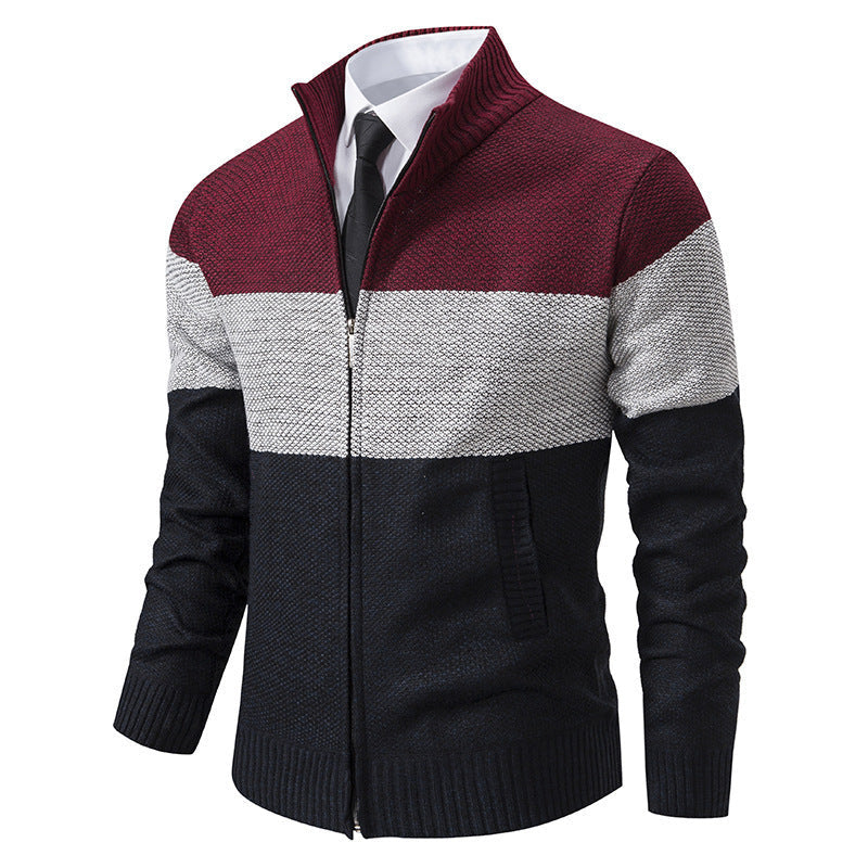 Herren Strickjacke Strukturiertes Farbblock Design Modern