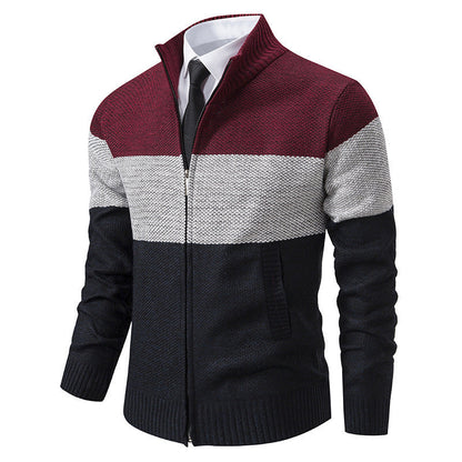 Herren Strickjacke Strukturiertes Farbblock Design Modern