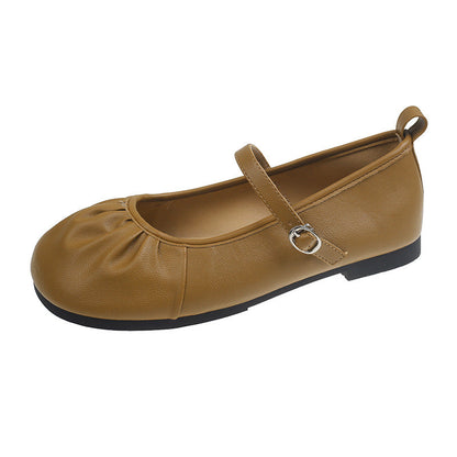 Damen Ballerinas Flach Schuhe mit Riemchen und Falten Optik