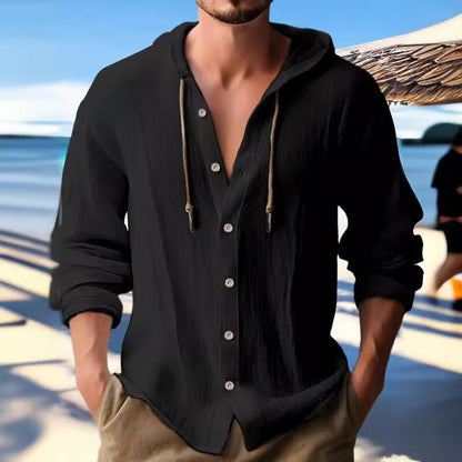 Herren Hoodie Hemd Kapuze Knopfleiste Casual