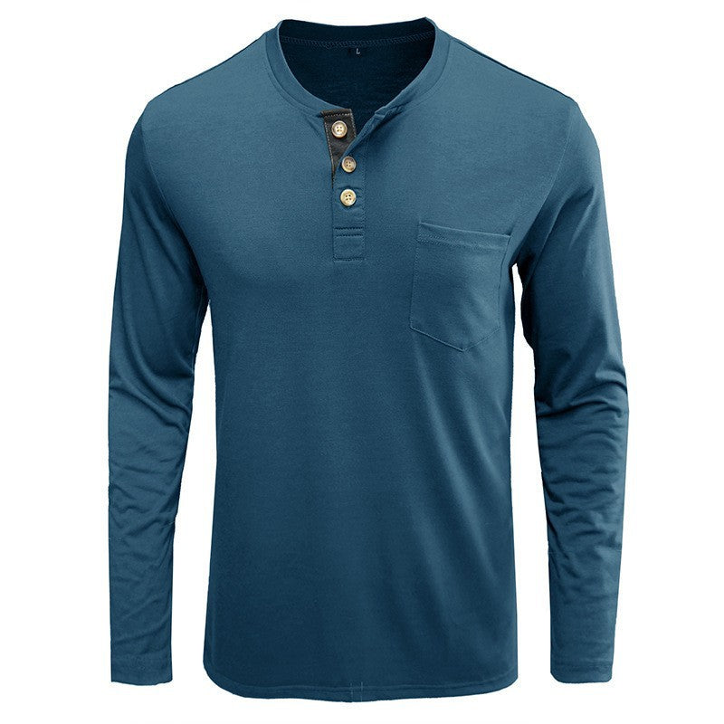 Herren Langarmshirt Modern mit Henleykragen und Brusttasche