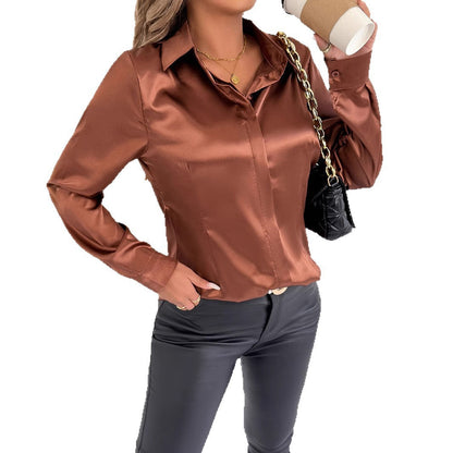 Elegante Damen Bluse Satin Klassisch