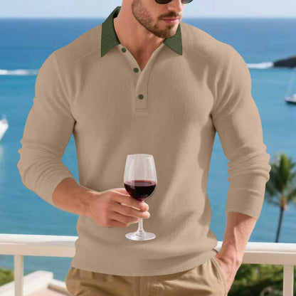 Herren Poloshirt Langarm Elegantes Design Knopfleiste