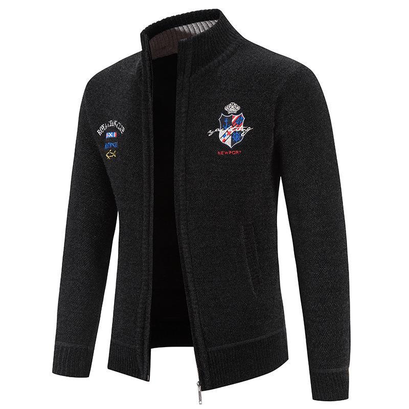 Herren Strickjacke Modern mit Hochkragen und Stickerei