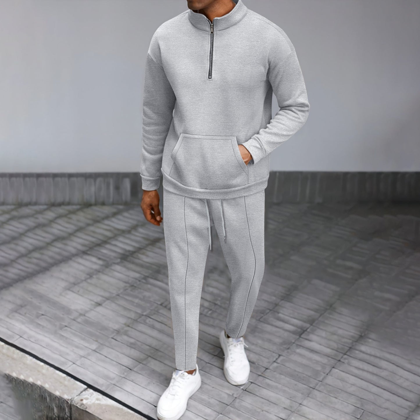 Herren Sportanzug Modern Stehkragen Bauchtasche Jogginganzug