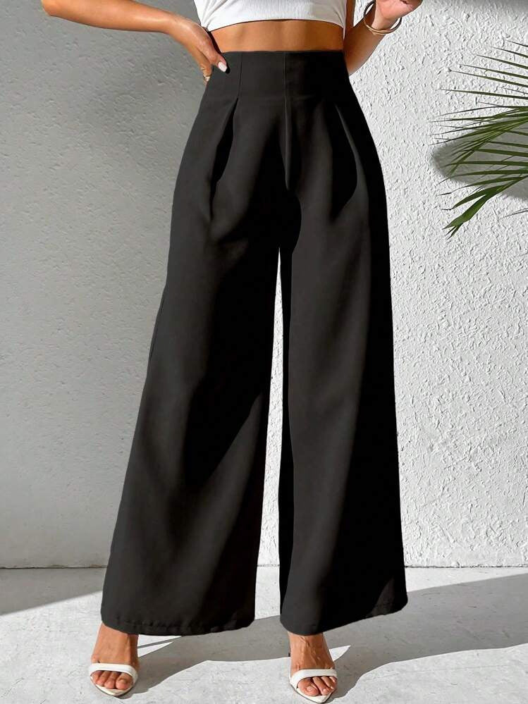 Damen Palazzo-Hose Weite Bein Hochtailliert Elegante Damenmode