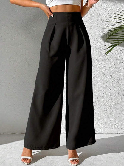 Damen Palazzo-Hose Weite Bein Hochtailliert Elegante Damenmode