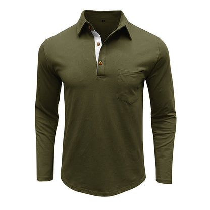 Herren Poloshirt Langarm mit Brusttasche Baumwolle Qualität