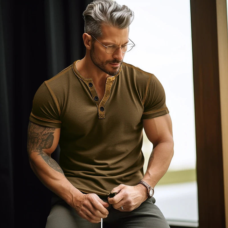 Herren T-Shirt Kurzarm Knopfleiste Modern