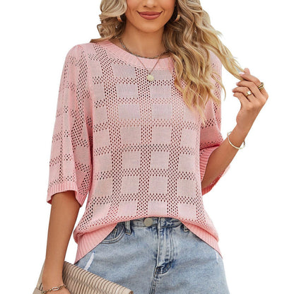 Damen Stricktop Weit Modern Lochmuster Oberteil