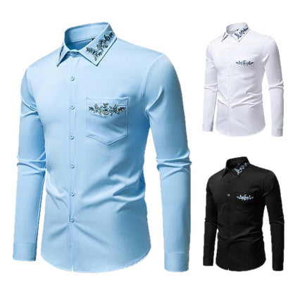 Herren Hemd Elegantes Blumenmuster Stehkragen Modern