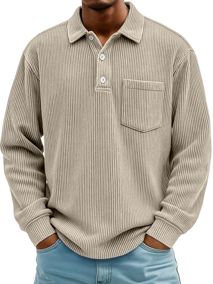 Herren Poloshirt Lässig Longsleeve Strukturiert Modern