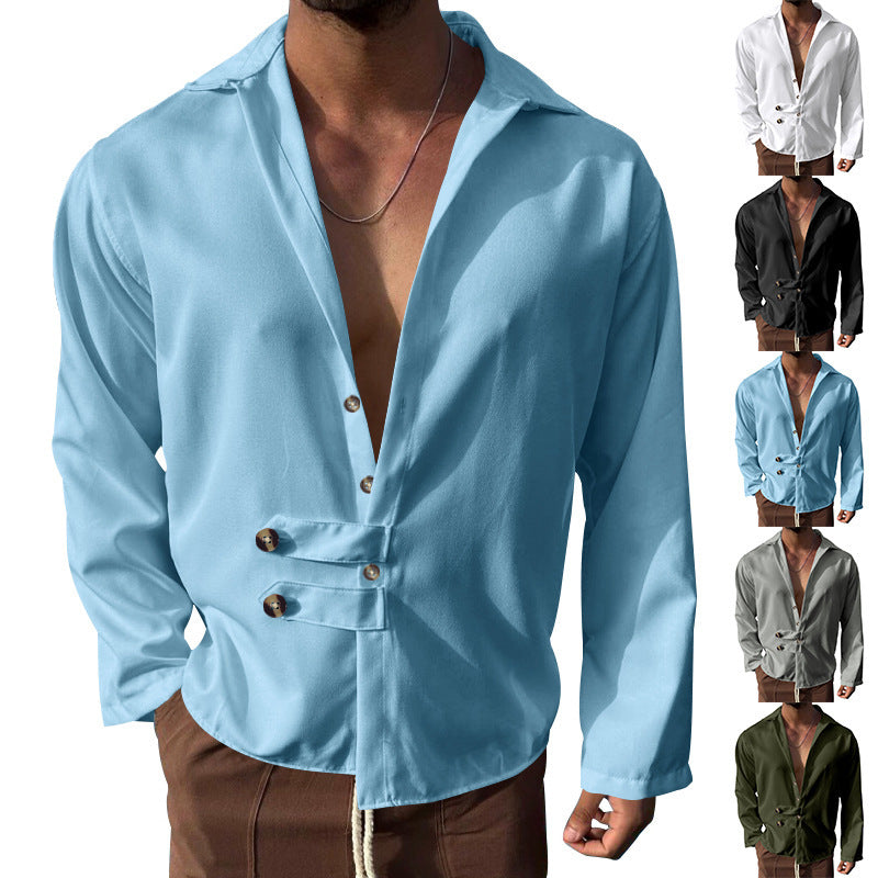 Herren Hemd Langarm Asymmetrischer Kragen Modern - BerlinGlamour