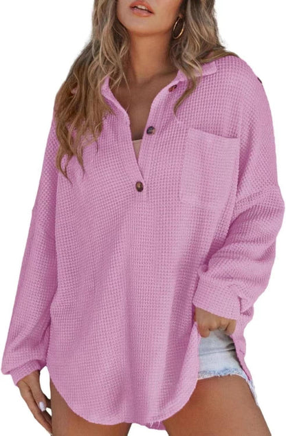 Damen Oversized Hemd aus Baumwoll mit Brusttasche und Knöpfen