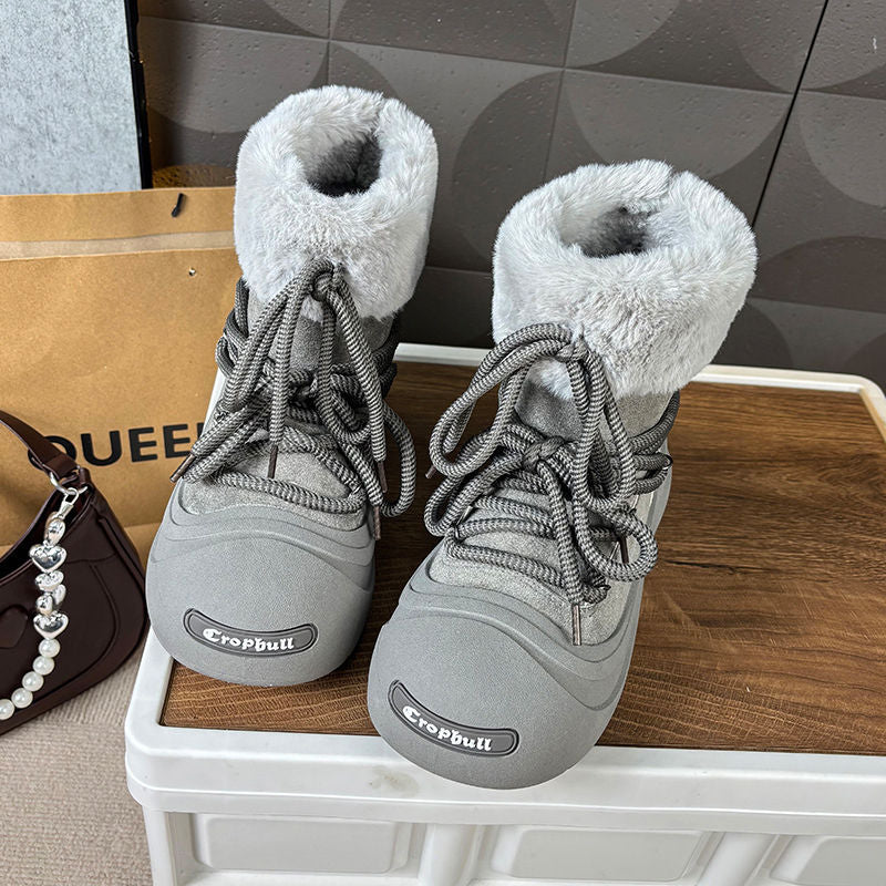 Damen Winterstiefel Gefüttert Warm mit Robustem Profil und Kuscheligem Fellkragen