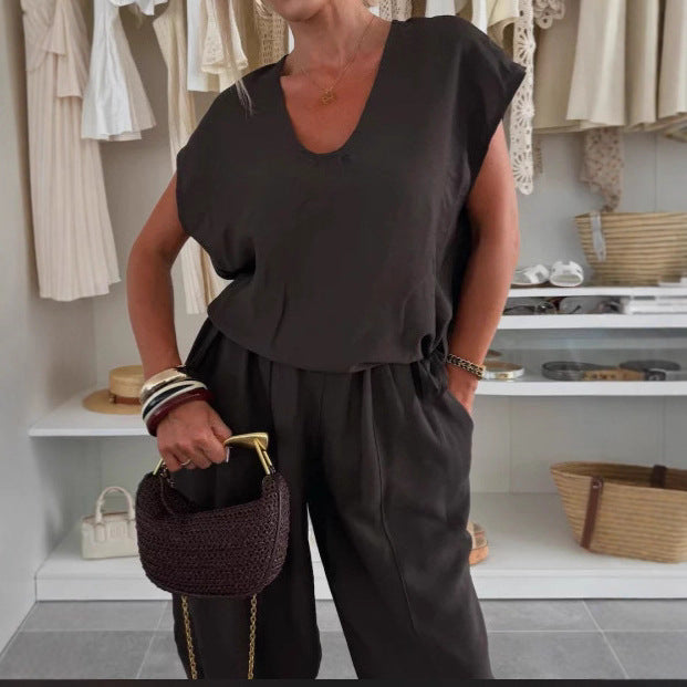 Damen Jumpsuit Elastisch Mit Taschen Bequem