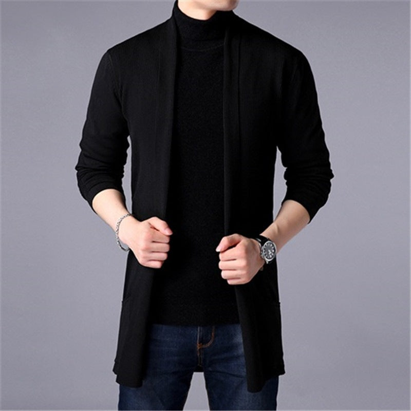 Herren Strickmantel Lang Modern Offener Vorderteil