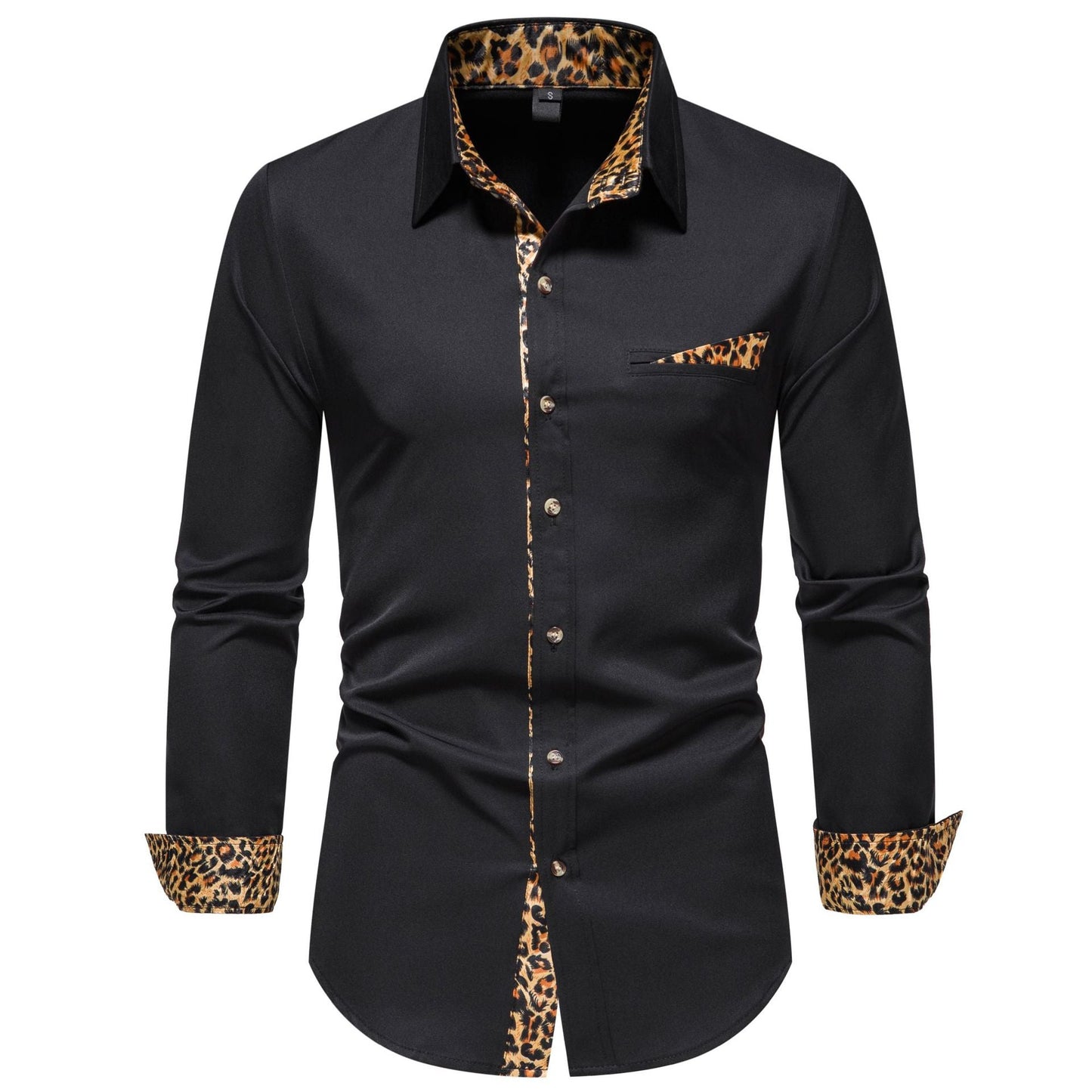 Herren Langarmhemd Leopardenmuster Elegant Modern