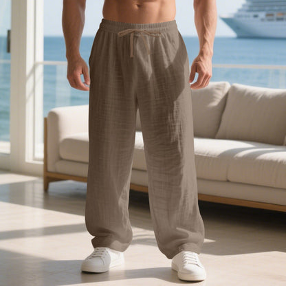 Herren Leinenhose Bequem Elastisch Locker Geschnitten