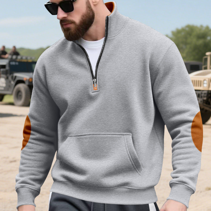 Herren Kapuzenpullover Lässig Mit Reißverschluss Kontrast Ärmel