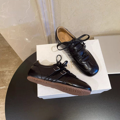 Damen Schnürschuhe Glänzend Leder Elegant Modisch