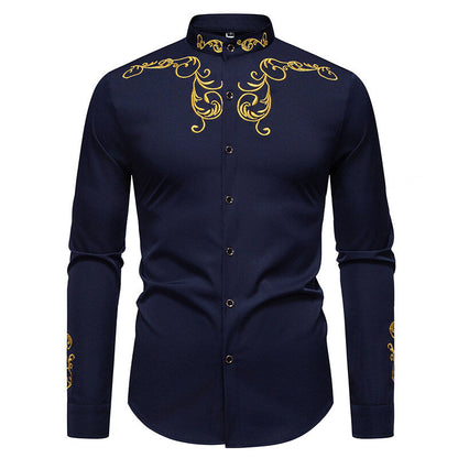 Herren Langarmshirt Elegantes Stickdesign Modern