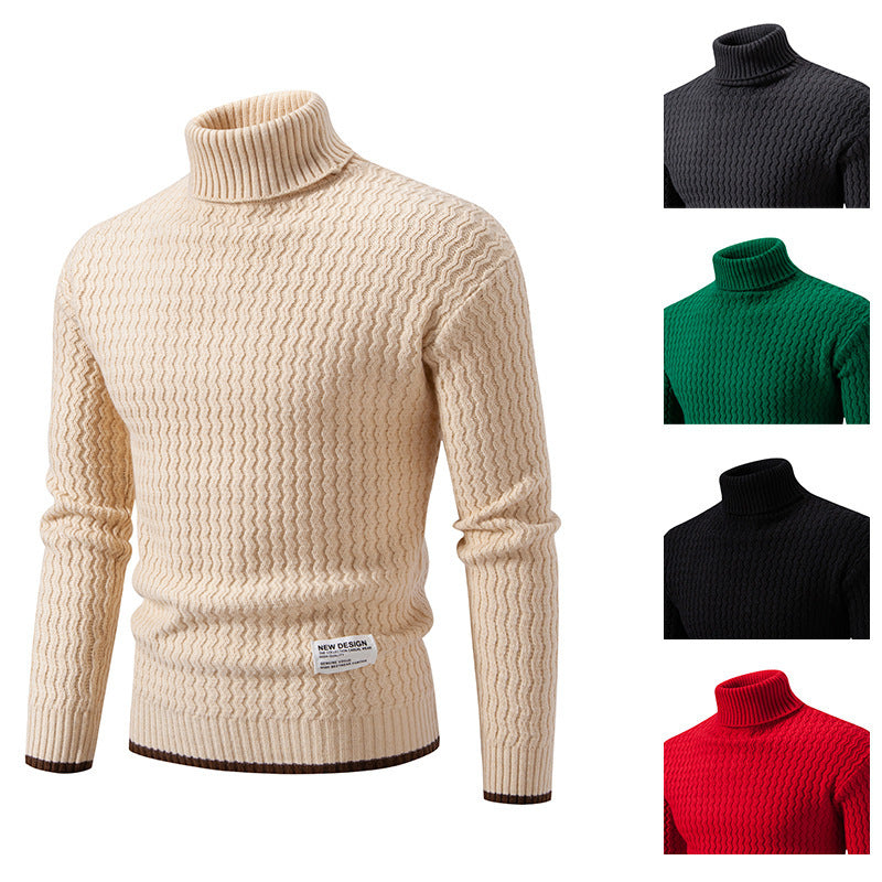 Herren Strickpullover Hochkragen Strukturiert Zopf Muster - BerlinGlamour