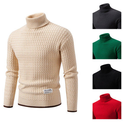 Herren Strickpullover Hochkragen Strukturiert Zopf Muster - BerlinGlamour