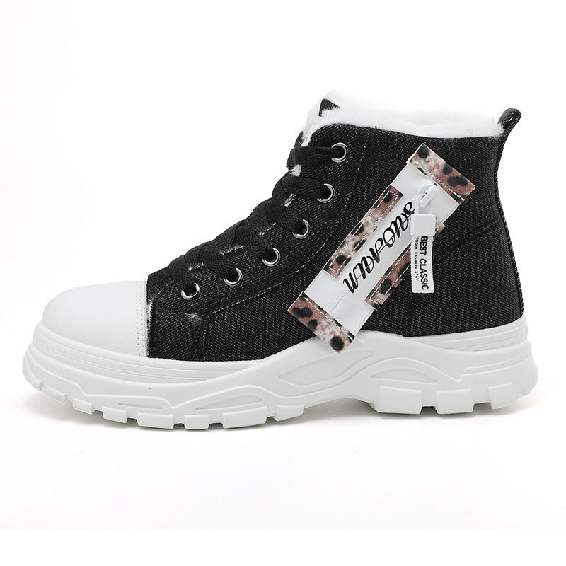 Damen Sneaker High-Top Fleece-Futter Robust Denim