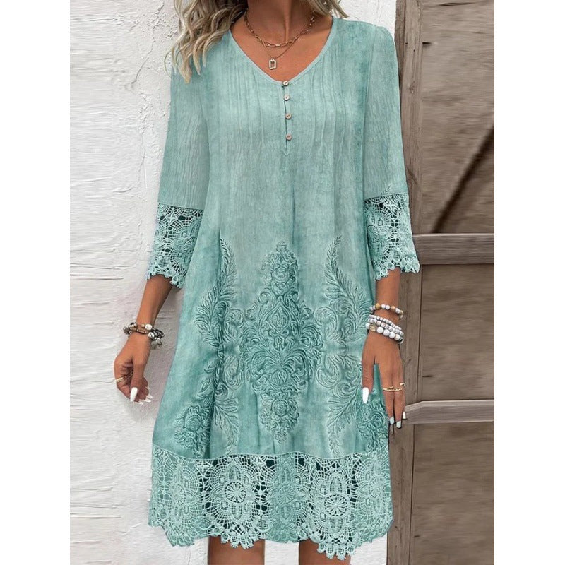 Elegantes Damenkleid mit Spitze und Stickerei