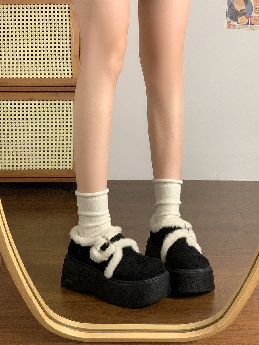 Damen Plattform-Schuhe Hoch mit Weichem Innenfutter und Schnallen-Design
