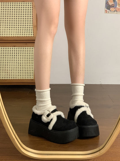 Damen Plattform-Schuhe Hoch mit Weichem Innenfutter und Schnallen-Design
